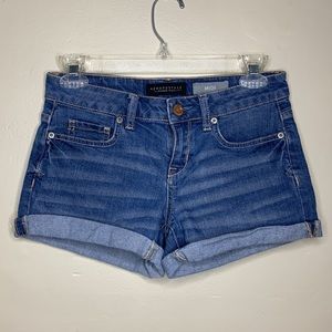 AEROPOSTALE Jean Shorts MIDI Cuffed Whiskered 5 Pocket Size 0 Reg